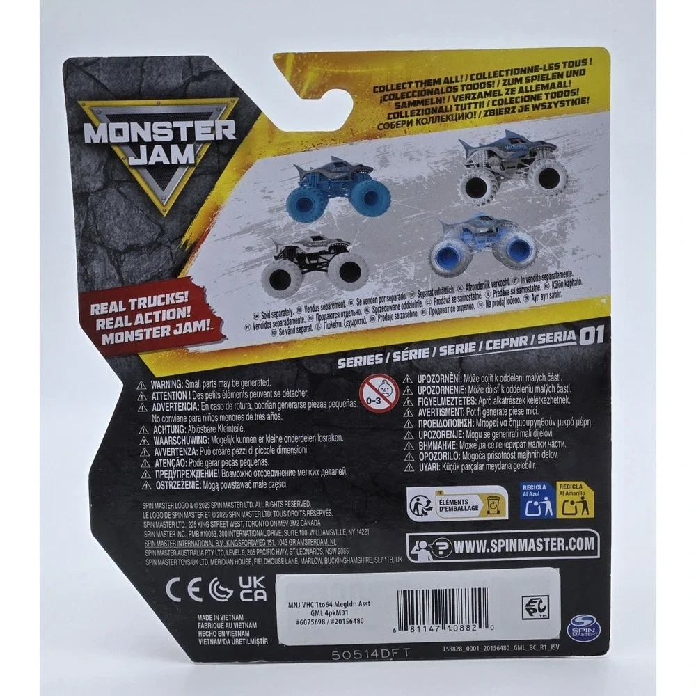 Monster Jam Megalodon Monster‎ Truck 1:64 Series 1 Black Wheels White Tires